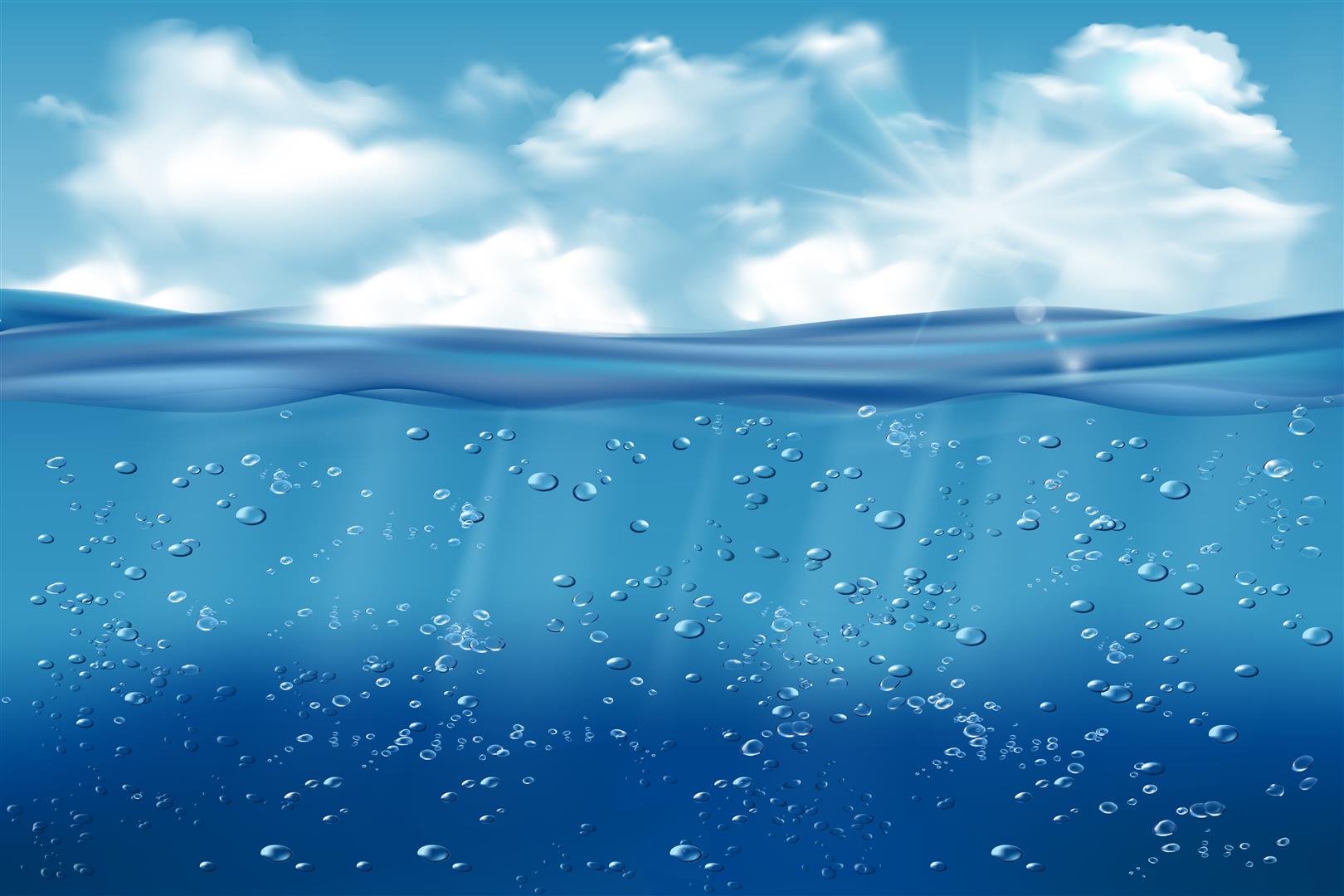 Realistic underwater background. Ocean deep water, sea under water