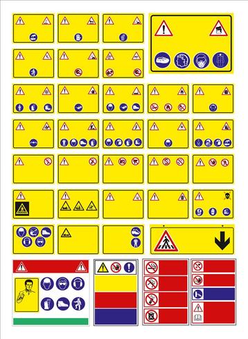  set of mandatory sign, hazard sign, prohibited sign, occupational safety and health signs, warning signboard, fire emergency sign. for sticker, posters, and other material printing. easy to modify. vector. vector