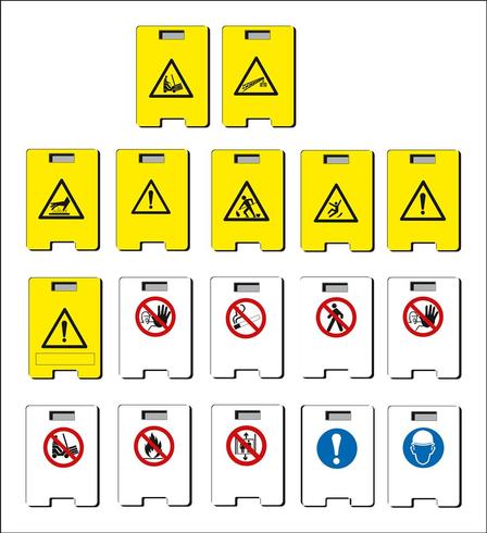  set of mandatory sign, hazard sign, prohibited sign, occupational safety and health signs, warning signboard, fire emergency sign. for sticker, posters, and other material printing. easy to modify. vector. vector