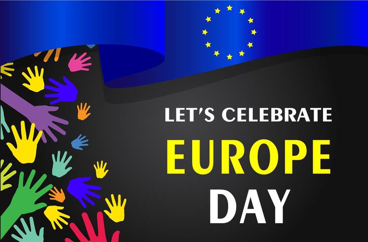 Día de Europa. Día festivo anual en mayo. Es el nombre de dos días anuales de observancia: el 5 de mayo por el Consejo de Europa y el 9 de mayo por la Unión Europea. Cartel, tarjeta, banner y fondo. Foto de archivo - Vektör vector