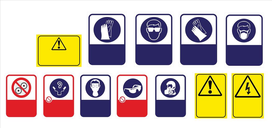  set of mandatory sign, hazard sign, prohibited sign, occupational safety and health signs, warning signboard, fire emergency sign. for sticker, posters, and other material printing. easy to modify. vector. vector