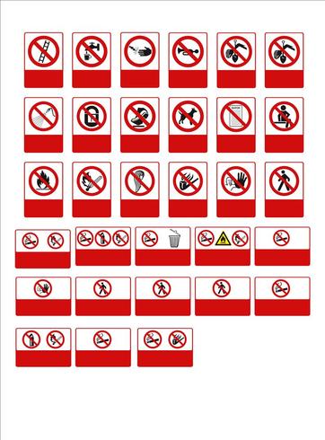  set of mandatory sign, hazard sign, prohibited sign, occupational safety and health signs, warning signboard, fire emergency sign. for sticker, posters, and other material printing. easy to modify. vector. vector