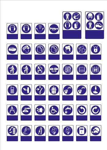  set of mandatory sign, hazard sign, prohibited sign, occupational safety and health signs, warning signboard, fire emergency sign. for sticker, posters, and other material printing. easy to modify. vector. vector