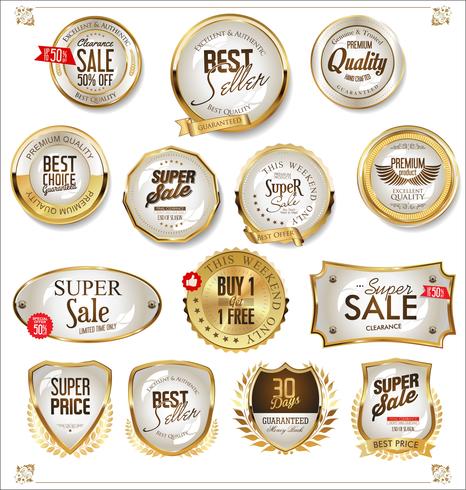 Insignias y etiquetas de oro premium de lujo vector