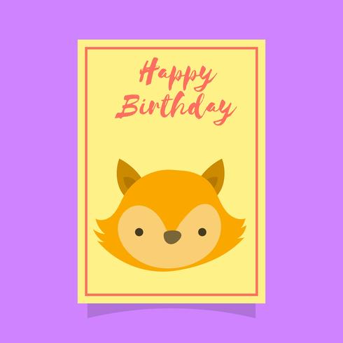 Flat Cute Fox Birthday Animal Greetings Vector Template