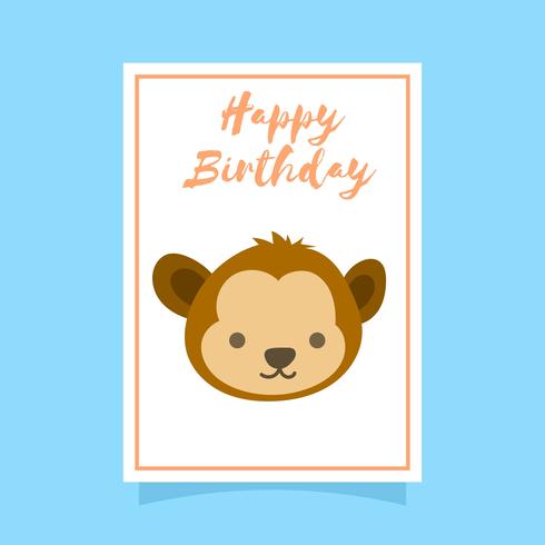 Flat Cute Monkey Happy Birthday Animal Greetings Vector Template