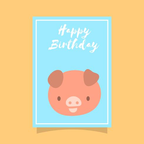 Flat Cute Pig Happy Birthday Animal Greetings Vector Template