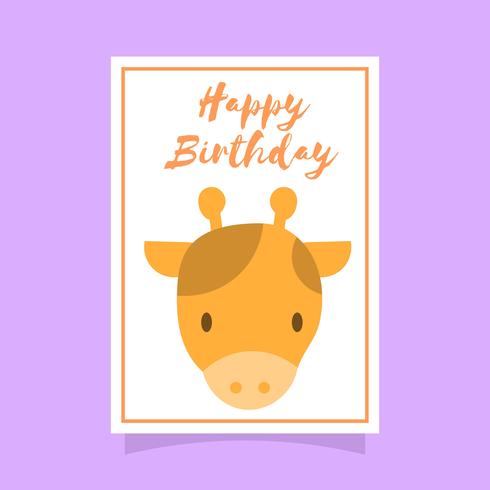 Plana jirafa feliz cumpleaños animal saludos plantilla Vector