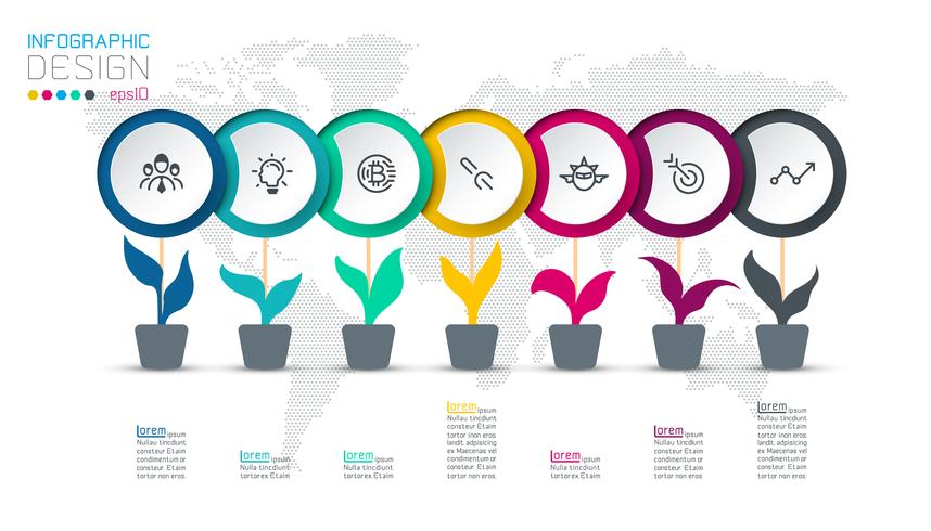 Circle label infographic with 7 steps. vector