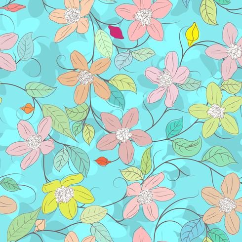 Floral element on blue seamless background. vector