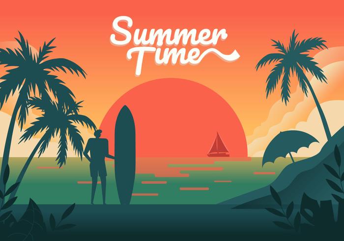 Puesta de sol en la playa de verano ilustración vectorial de fondo vector