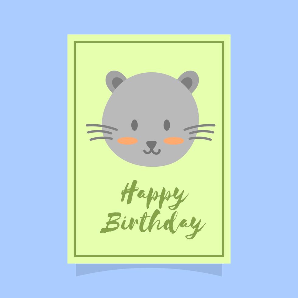 Flat Cute Cat Happy Birthday Animal Greetings Vector Template 562517