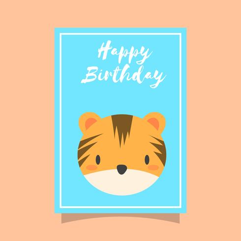 Plano lindo tigre feliz cumpleaños Animal saludos Vector plantilla