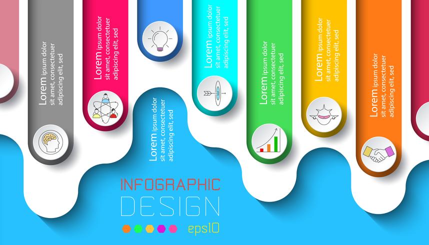 Siete etiquetas con infografías de iconos de negocios. vector