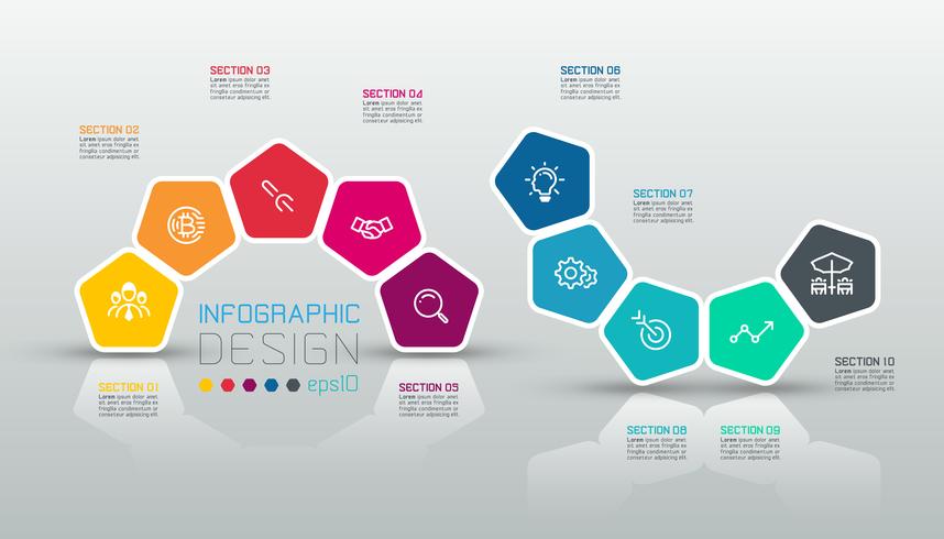 Pentagons label infographic on vector art.