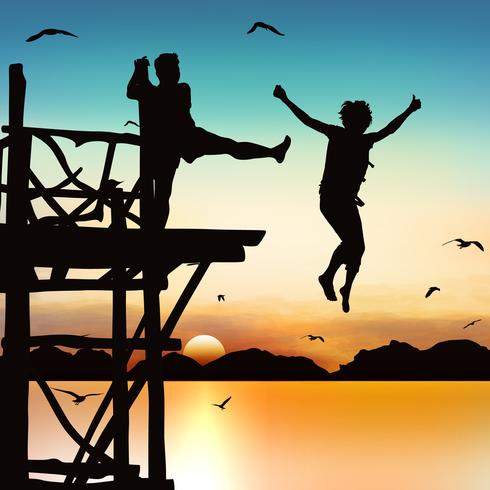 Silhouette of lady being shoved away from diving board vector