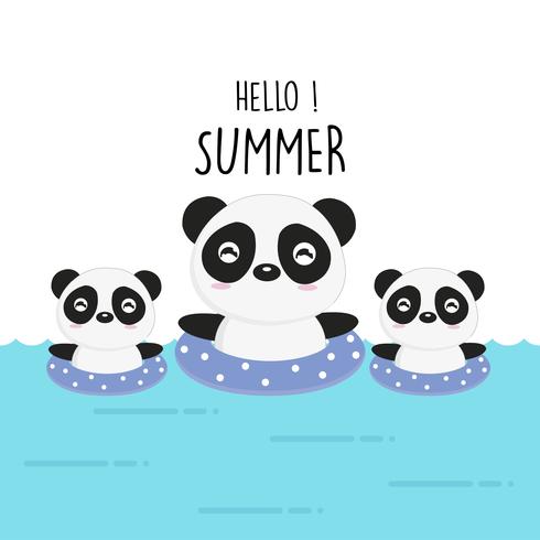 Hello summer cute panda cartoon. vector