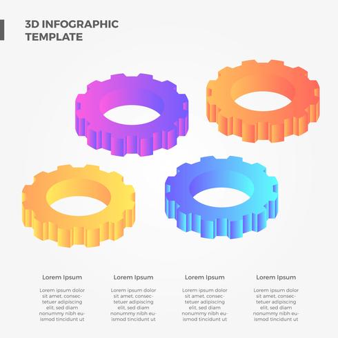 Colección de vectores de engranajes infografía plana 3D