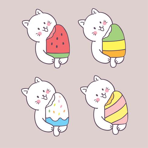 Cartoon cute summer cats and ice cream vector. vector