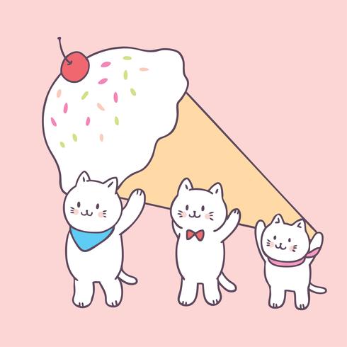 Vector lindo de los gatos del verano de la historieta y del helado.