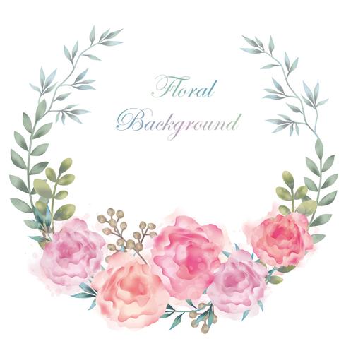 Watercolor flower framebackground with text space isolated on a white background. vector