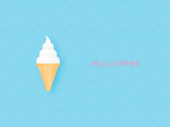 Sweet milk ice cream cone on blue background paper cut style.  vector