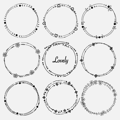 Vector Set Of Dividers Round Frames For Decoration. Handmade Vector Illustration.	