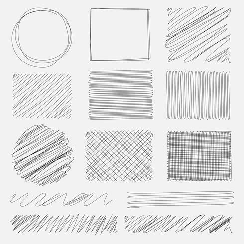 Vector set of line grunge brushes textures. Handmade Vector Illustration.	