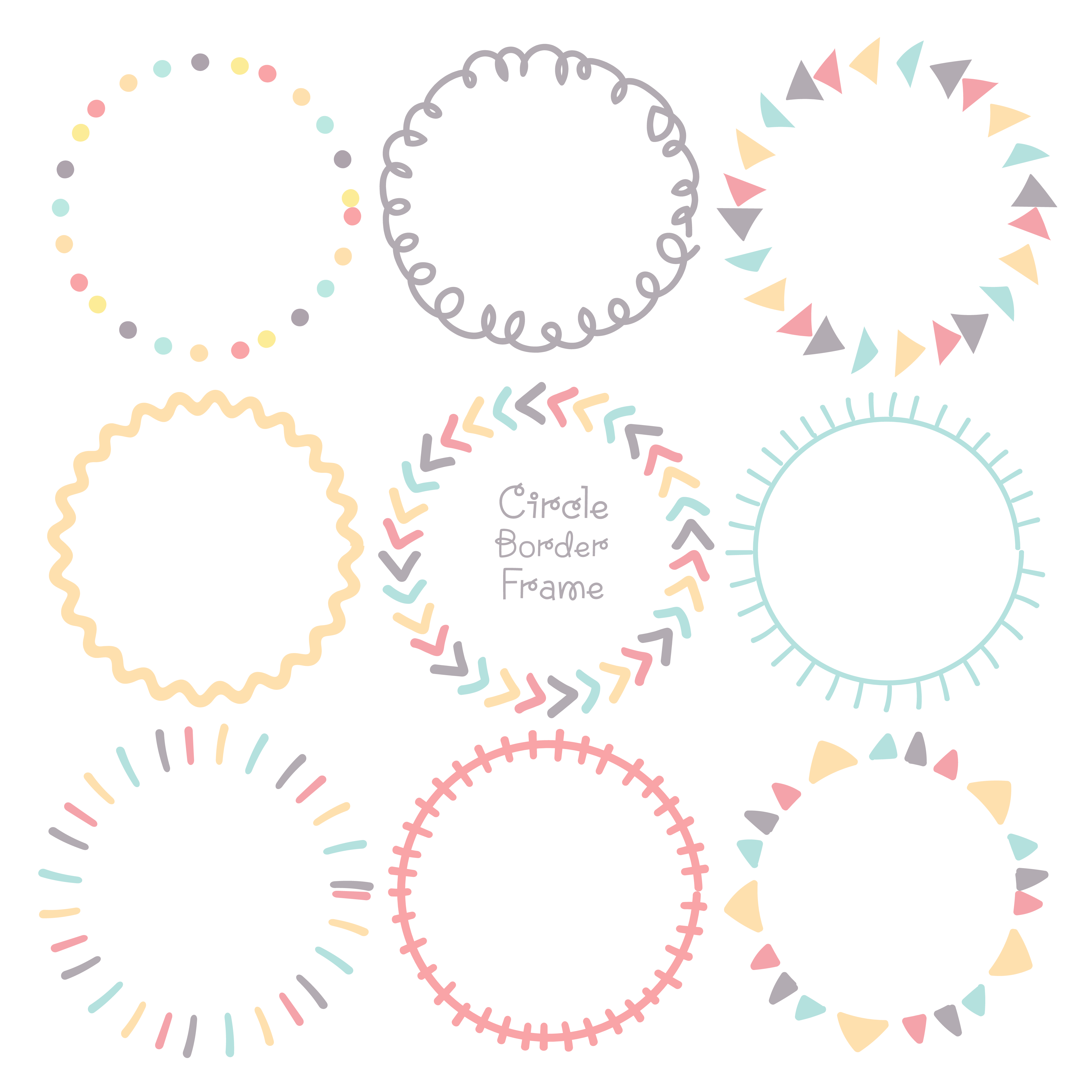 Download Set of colorful doodle borders circle frame, Decorative ...