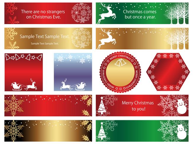 Set of assorted Christmas bannerscards isolated on a white background. vector