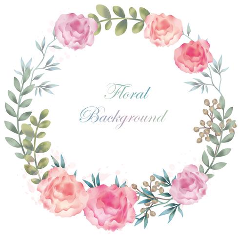 Watercolor round flower framebackground with text space. vector