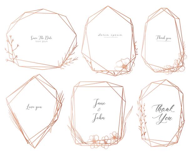 Set of geometric frame, Hand drawn flowers, Botanical composition, Decorative element for wedding card, Invitations Vector illustration.
