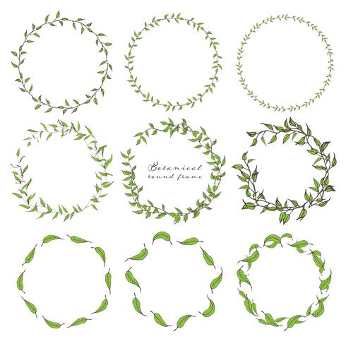 Set of botanical round frame, Hand drawn flowers, Botanical composition, Decorative element for Invitations card, Vector illustration.