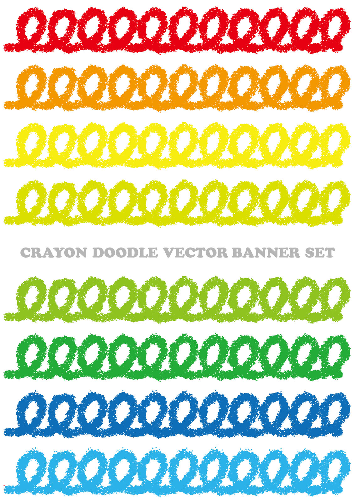 Set of colorful crayon doodle banners isolated on a white background