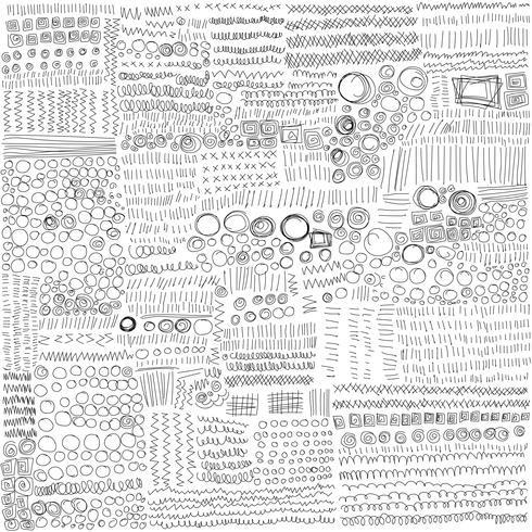 Set Of Line Hand Drawn Textures Doodle Style. Handmade Sketching Vector Illustration.	