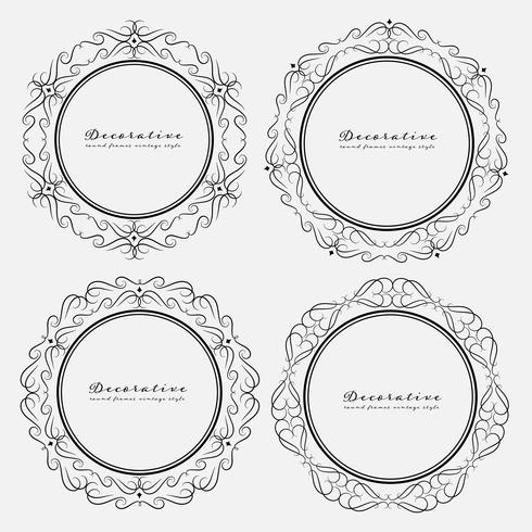 Set of decorative round frames vintage style. Vector illustration.