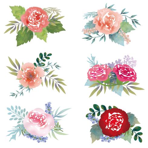 Set of assorted floral elements isolated on a white background. vector