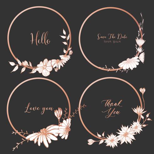 Set of dividers round frames, Hand drawn flowers, Botanical composition, Decorative element for wedding card, Invitations Vector illustration.