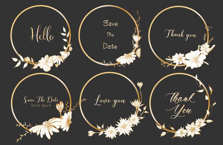 Set of dividers round frames, Hand drawn flowers, Botanical composition, Decorative element for wedding card, Invitations Vector illustration.