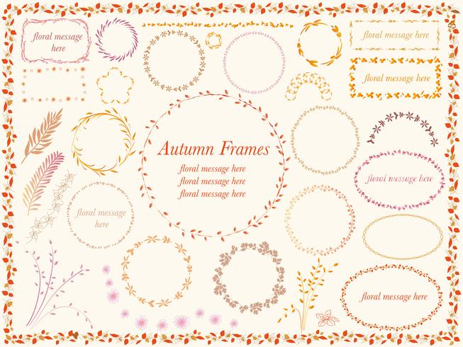 Set of assorted flower and plant frames in autumn colors. vector