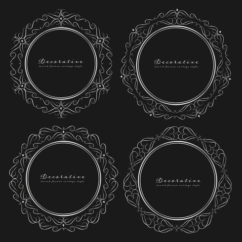 Set of decorative round frames vintage style. Vector illustration.