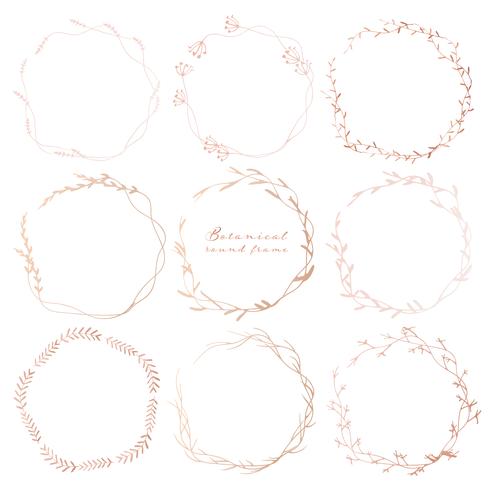 Set of botanical round frame, Hand drawn flowers, Botanical composition, Decorative element for Invitations card, Vector illustration.