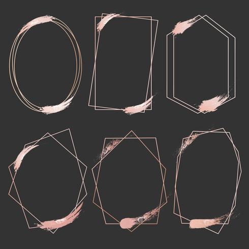 Set of geometric pink gold frame, Decorative element for wedding card, Invitations and logo. Vector illustration.