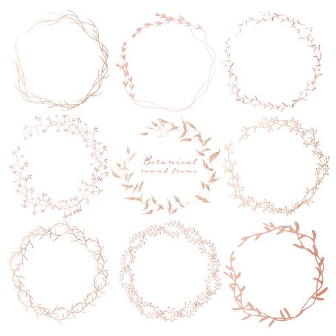 Set of botanical round frame, Hand drawn flowers, Botanical composition, Decorative element for Invitations card, Vector illustration.
