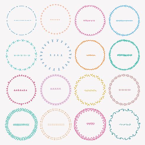 Set Of Colorful Round Frames For Decoration. Handmade Vector Illustration.	