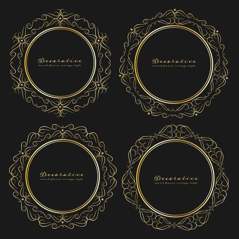 Set of decorative round frames vintage style. Vector illustration.