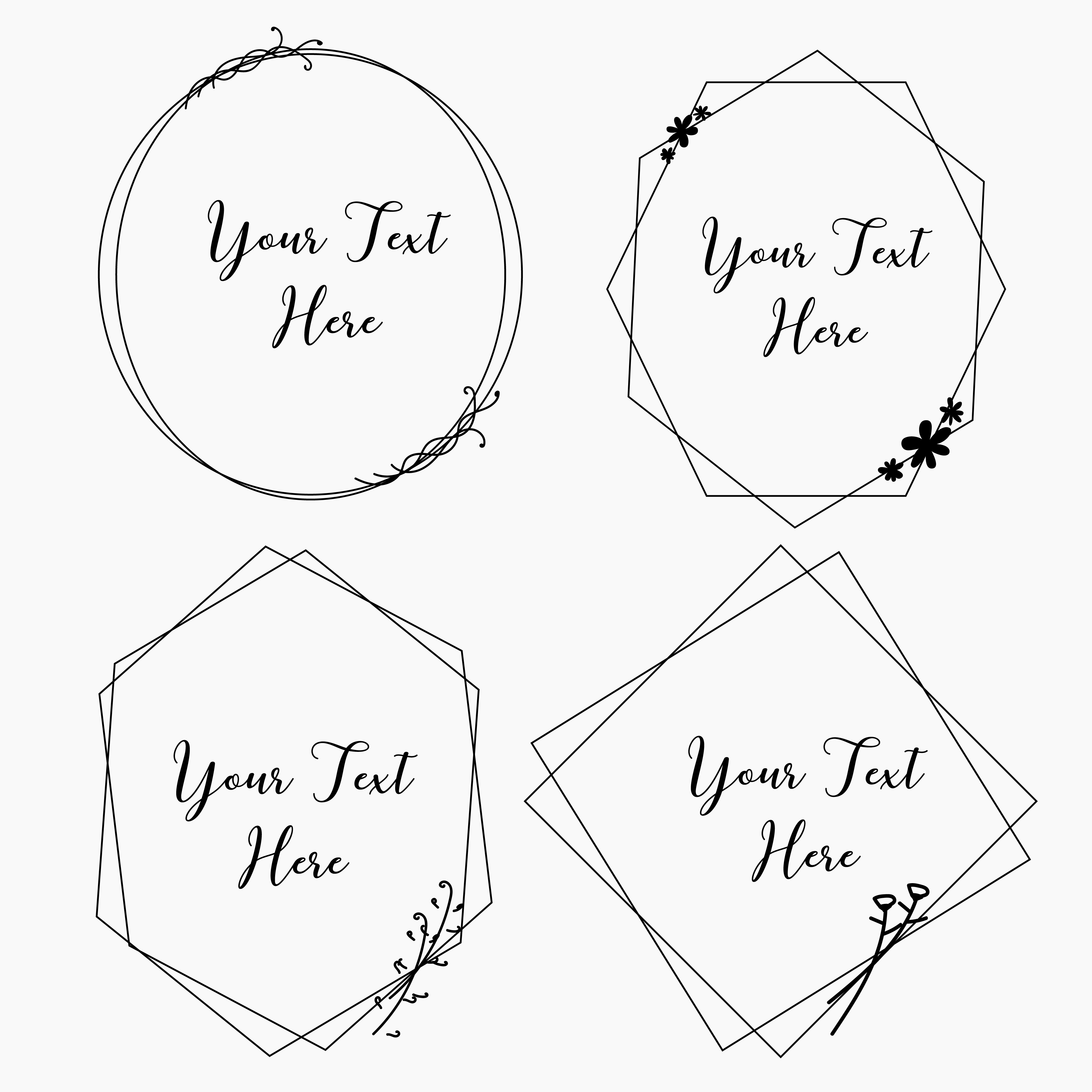 Download Set of geometric frame, Hand drawn flowers, Botanical ...