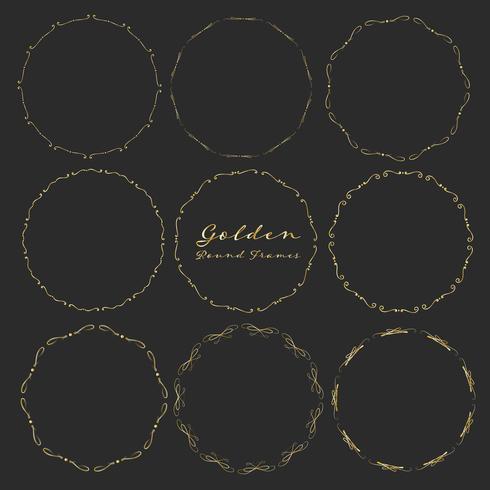 Set of golden round frames for decoration, Decorative round frames. Vector illustration.