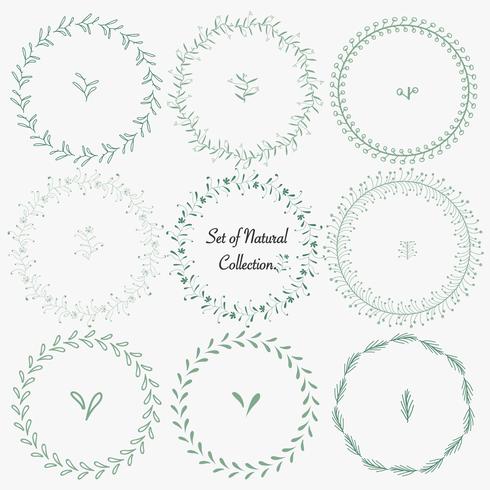 Set Of Hand Drawn Round Frames For Decoration. Vector Natural Collection.	