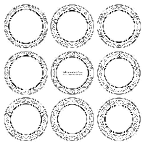 Set of decorative round frames vintage style. Vector illustration.